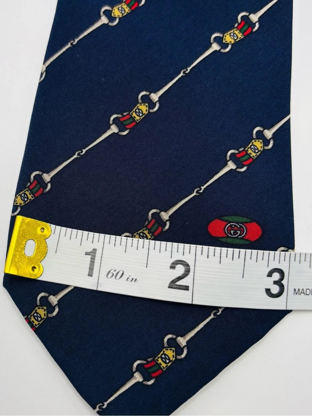 Vintage Gucci Horsebit Silk Tie Navy Equestrian Made in Italy 80s 90s